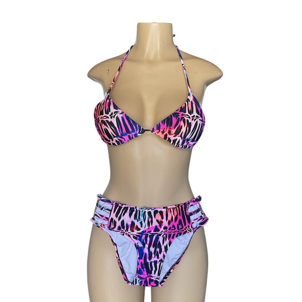 Venus Leopard Print Bikini Set Strappy Caged Women’s 32B NWOT